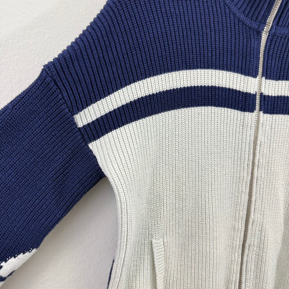 Anthropologie Maeve Blue Striped Aztec Fair Isle Zip Cardigan Sweater XS - Picture 10 of 15